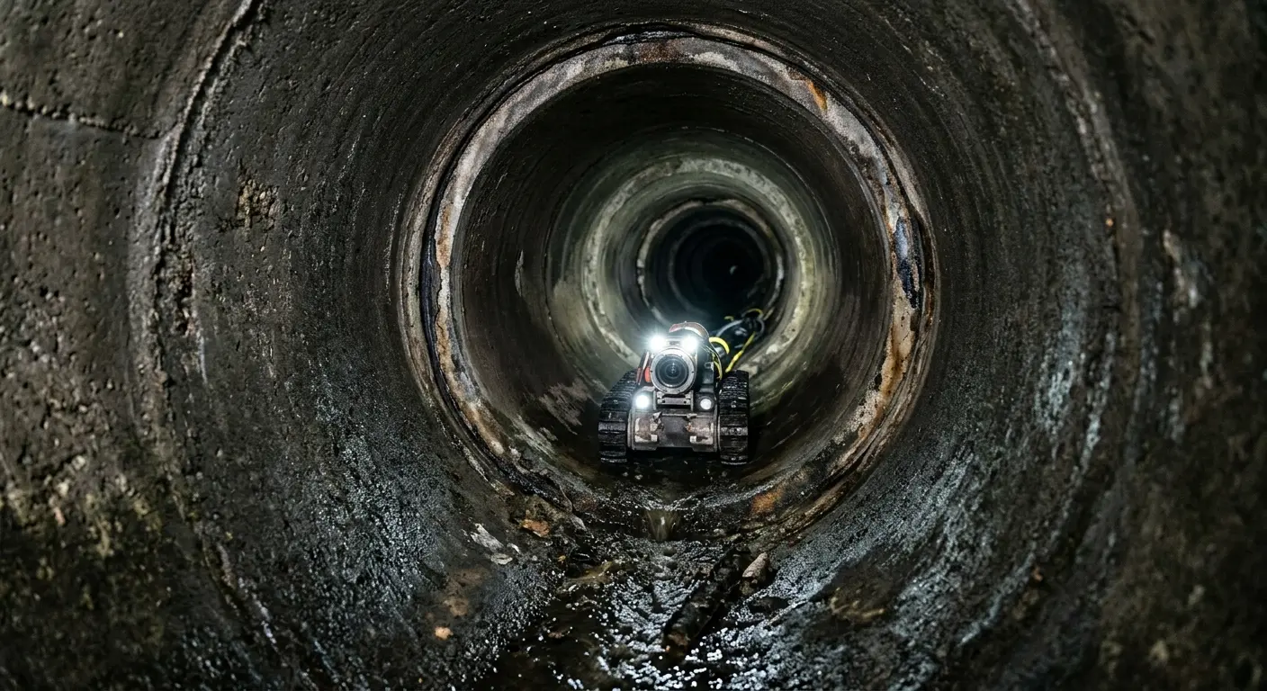 Robotic sewer camera inspecting pipe interior for Sewer Line Cleaning in Redlands
